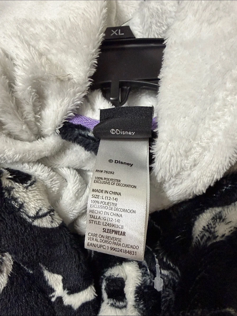 Disney Black and White Jack Skellington Fleece Pajama Onesie with Purple Trim
